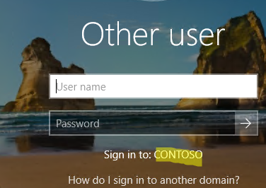 change the logon domain name on Windows 10 welcome screen