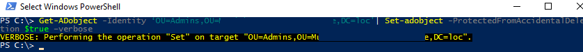PowerShell Get-ADobject set ProtectedFromAccidentalDeletion