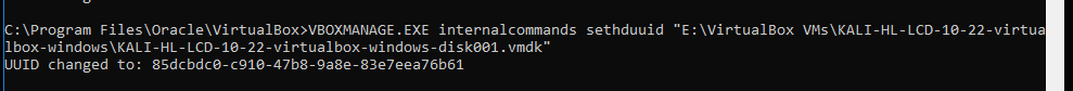 VBoxManage.exe internalcommands sethduuid - reset disk UUID