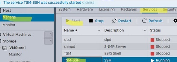 enable ssh on vmware esxi host