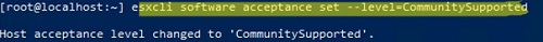esxcli change software acceptance to CommunitySupported