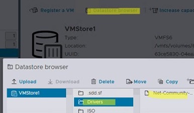 upload driver to vmfs datastore on esxi host