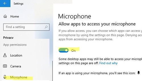 Allow applications to access your microphone on Windows 
