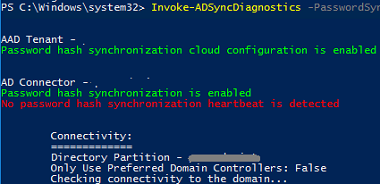 Invoke-ADSyncDiagnostics - No password hash synchronization heartbeat is detected