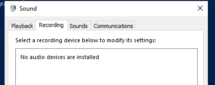 microphone not working in Remote Desktop Session - No audio devices are installed