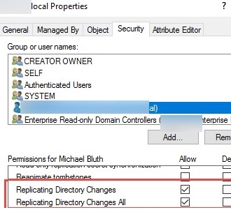 Check replicate directory change permissions in on-prem AD