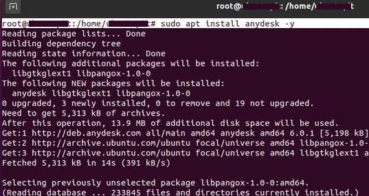 installing anydesk package on ubuntu, debian linux