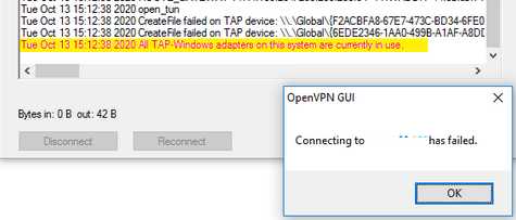 OpenVPN: All TAP-Windows adapters on the system are currently in use