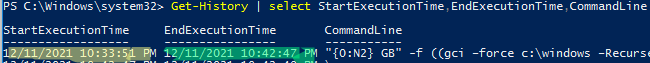 powershell - get command StartExecutionTime and EndExecutionTime