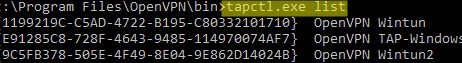 tapctl.exe list virtual adapters