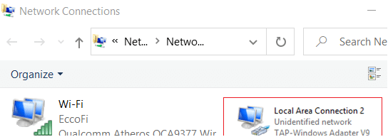 enabled TAP-Windows Adapter in windows 10