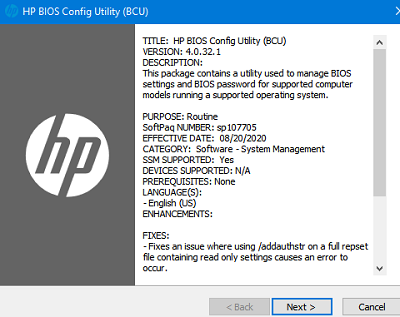 install HP BIOS Configuration Utility 