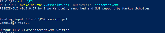 Invoke-ps2exe used to convert ps1 powershell script file to exe