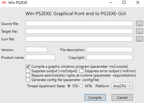 Win-PS2EXE Graphical frontend to PS1-to-EXE convertor
