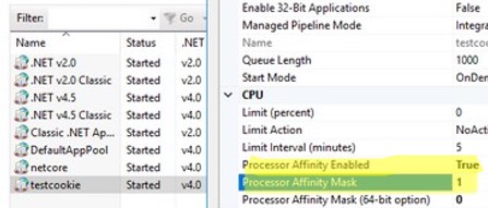 iis apppool set processor affinity mask