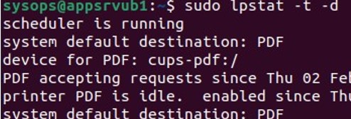 lpstat - list default pdf printer on linux