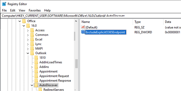 ExcludeExplicitO365Endpoint  registry parameter - Prevent Outlook in Connecting to Microsoft Account