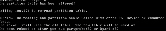 Re-reading the partition table failed with error 16: Device or resource busy