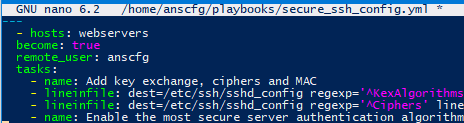 modify ssh configuration file with ansible playbook with regexp