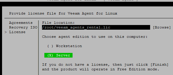 assign license for veeam agent for linux