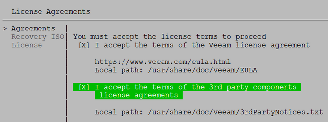 veeam agent: accept the license agreement