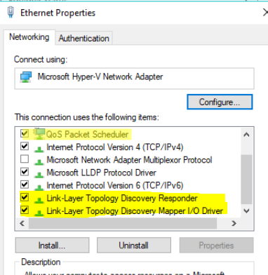 Disable Link-Layer Topology (Mapper I/O Driver and Responder) and QoS Packet Scheduler 