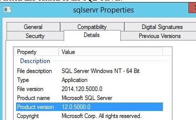 Product version in sqlservr.exe file properties