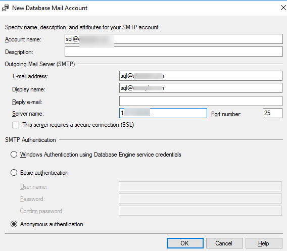 SQL Server: SMTP connection settings