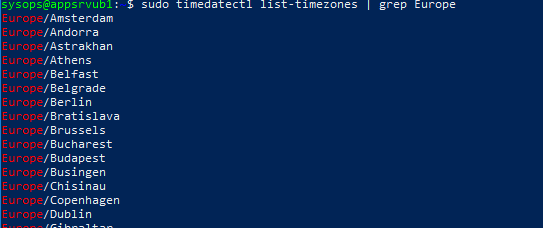timedatectl list-timezones 
