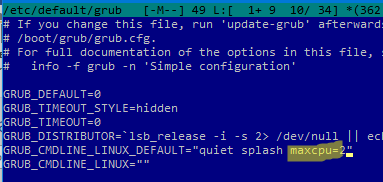 Limit CPU count or disable CPUs in Grub