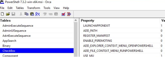 orca - view msi file install properties