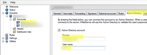 configure email accounts on hmailserver