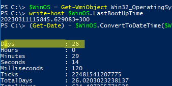 PowerShell: get Windows uptime