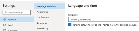 Exchange: change the Outlook display language of main folders