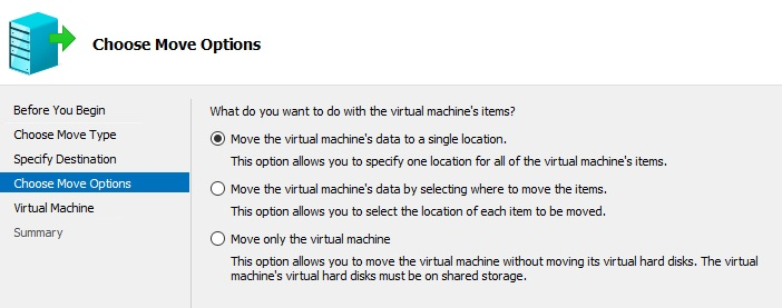 Move the virtual machine’s data to a single location