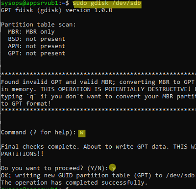Converting Disk from MBR to GPT on Linux