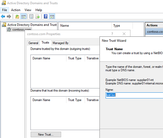 Active Directory Domain and Trust -> create