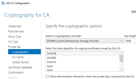 CA cryptographic options