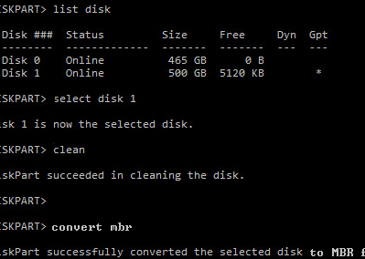 diskpart - convert gpt to mbr