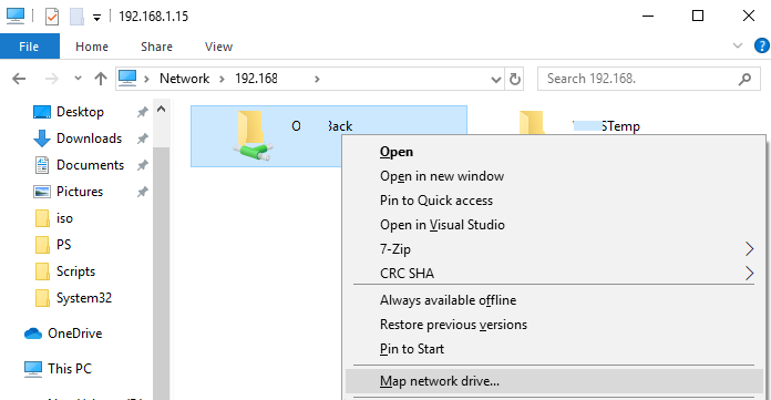 Map a shared folder (drive) on Windows 