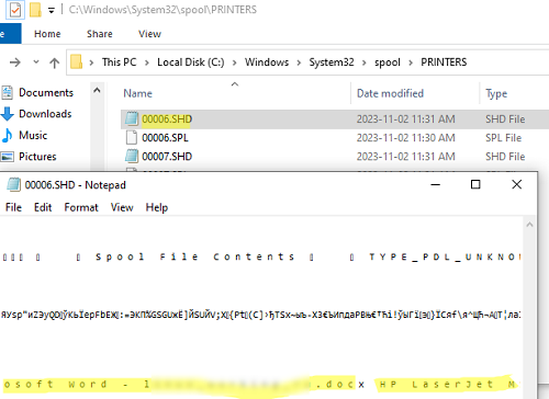 SHD and SPL print spooler files
