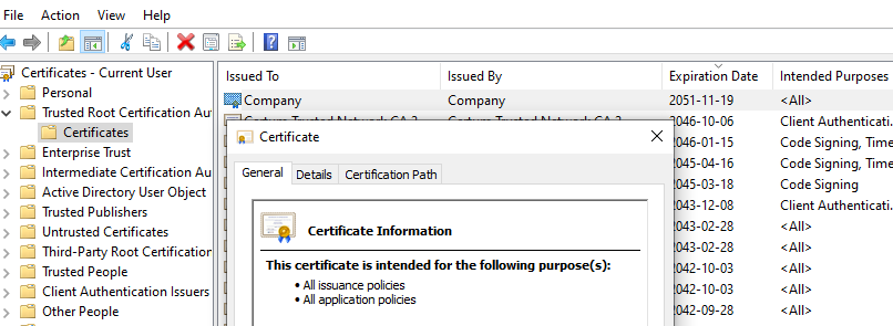 Trusted Root Certification Authorities on Windows