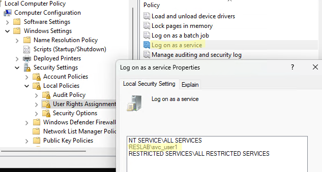 GPO option: Log on as a service 