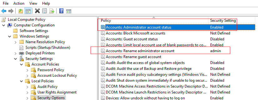 GPO options to disable and rename administator