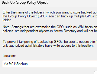 Select backup location