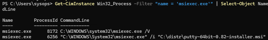 powershell list msiexec processes with options