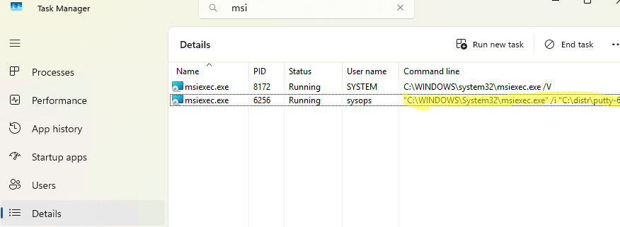 View running msiexec processes and MSI package names