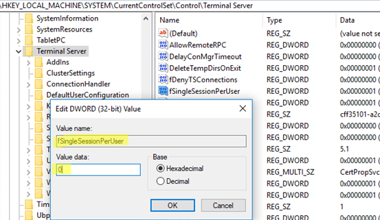 fSingleSessionPerUser -registry 