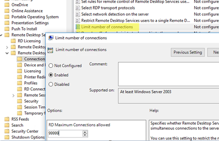 Group policy option: Limit number of connections