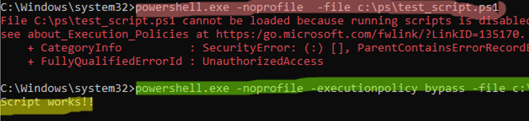run powershell script with bypass option